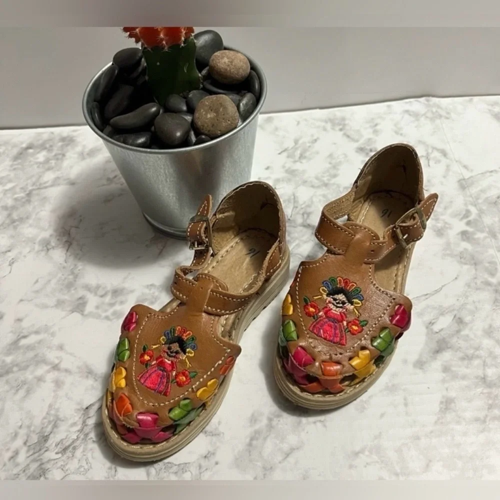 Huarache Girls US 10”Sandals Leather Girl Colorful Mexico Huaraches Floral